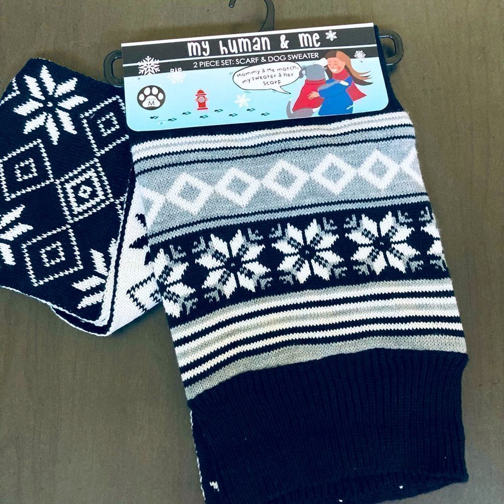 Nordic Fair Isle Dog Sweater & Matching Dog Mom Scarf Set